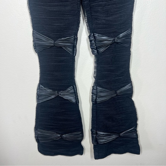 Maniere De Voir Womens Black Mesh Overlay Flare Pants Gothic Goth Grunge - Picture 4 of 11